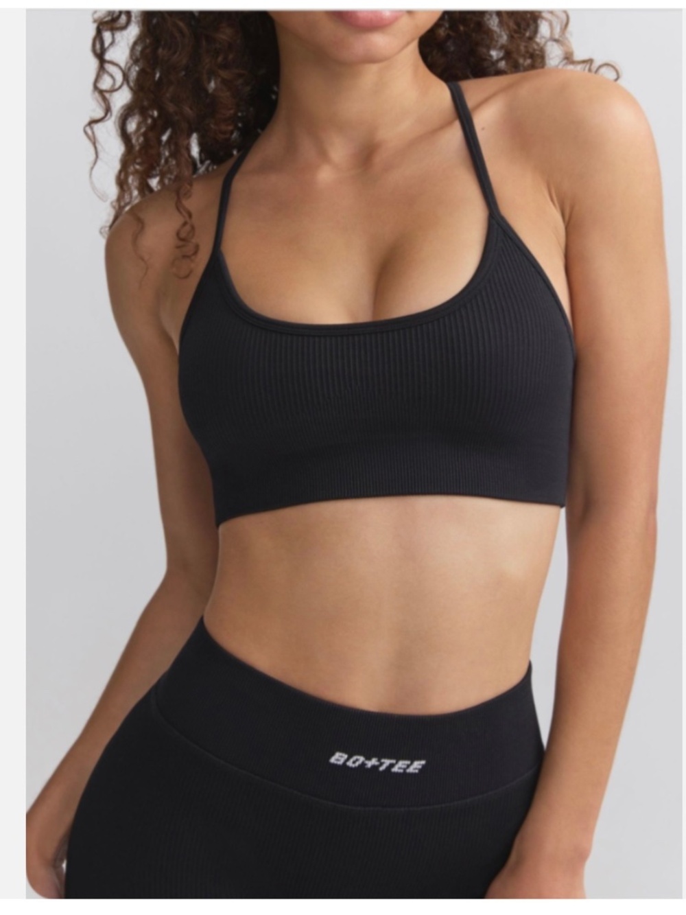 NEW w TAGS BO&TEE FLEX RIB SCOOP NECK Y-BACK STRAP SPORTS BRA BLACK MEDIUM $45